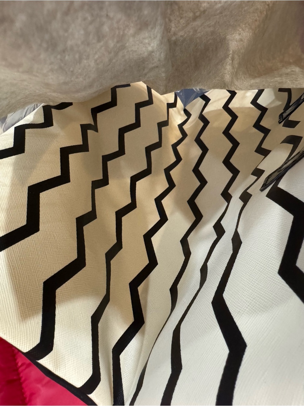 Macy's Neutral Chevron-Trim Canvas Tote in Cream and Black